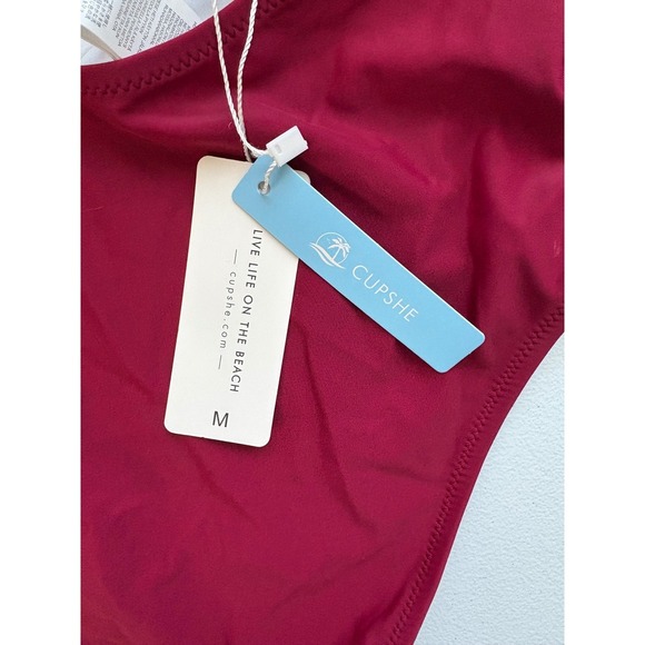 Cupshe Wrap One Piece Swimsuit Plunge Tie Side Burgundy Bathing Suit M - Picture 4 of 5